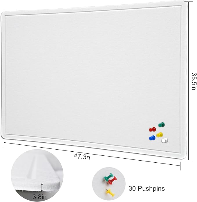 Large Bulletin Board, 48 X 36 inches Felt Board Notice Pin Board,4' x 3' Cork Board Alternative for Wall, Self-Adhesive Vision Board Mood Board Foldable Photo Board with 30 Pushpin-Warm White
