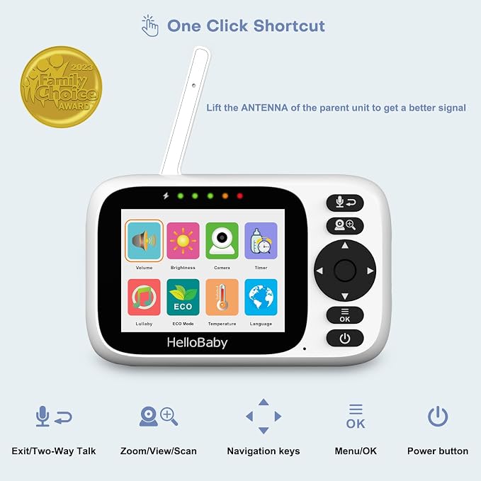 HelloBaby 3.2'' Baby Monitor 4 Cameras, Video Audio Baby Monitor No WiFi - Image 2