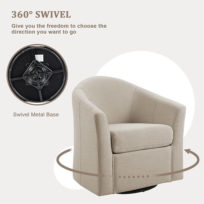 UIXE 360° Swivel Barrel Accent Chairs Set of 2, Modern Round Arm Chair Upholstered Club Armchair, Single Sofa Seating in Fabric for Living Room, Bedroom (Flax Brown)