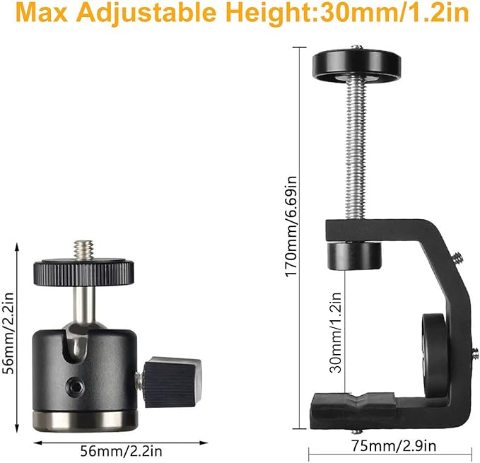 UTEBIT Super Clamp Mount with Mini Ball Head Mount, 1/4 Screw Hot Shoe Adapter - Image 2