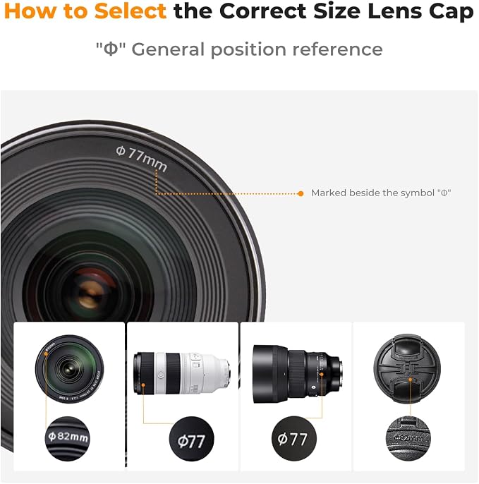 K&F Concept 77mm Lens Cap, 9-in-1 Center Pinch Lens Cover + Anti-Loss Keeper - Image 2