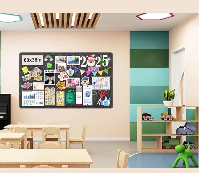 Large Bulletin Board, Foldable 60x36 Inches Cork Board Alternative, Large Felt Board Decorative Pin Board for Wall, Foldable Photo Board Self-Adhesive Vision Board with 36 Pushpins Dark Gray