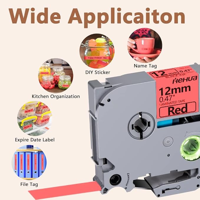 Hehua Tape Tze Tz 12mm 0.47 Laminated Red Compatible for Brother P-Touch TZe-431 TZe431 TZ-431 TZ431 Tape for Ptouch PT D210 D200 D220 D610 H110, 1/2'' x 26.2ft Black on Red, 3 Pack