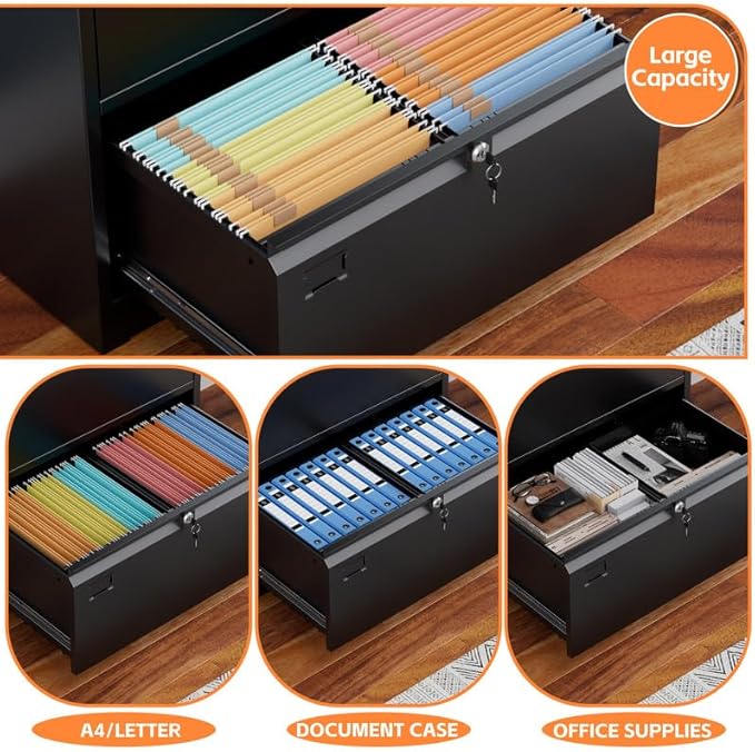 Aobabo Lateral File Cabinet 2 Drawer,Lockable Metal Filing Cabinet, Suitable for Home Office School Hanging Files Letter/Legal Size,Required-Assembly,Black