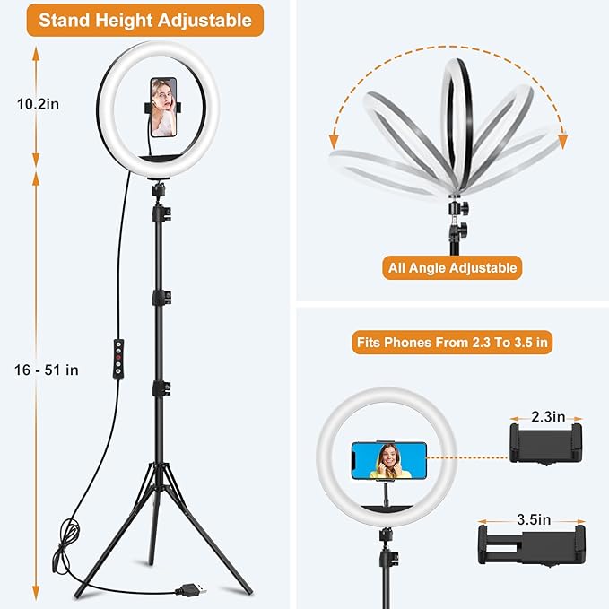 10.3" Selfie Ring Light with Stand and Phone Holder, 96 RGB Lighting Modes - Image 6