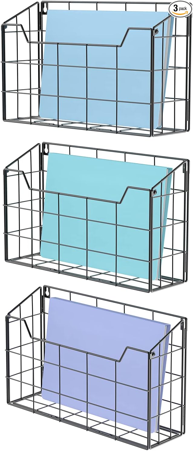 Univivi Wall File Organizer Hanging File Holder Magazine File Holder Desktop File Organizer for Document Paper Mail Home Office 3 Pack