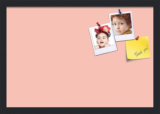 PinPix 22x15 Inch Cork Bulletin Board. This Decorative Framed Pin Board Comes with Pink Pastel Design and a Satin Black Frame. Ideal for Home Office Decor or Message Board (PinPix-1813)