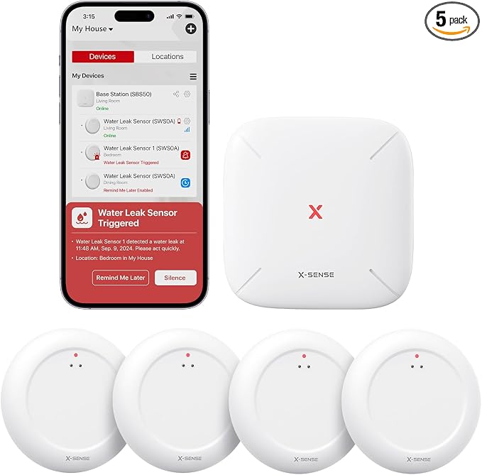 X-Sense Wi-Fi Water Leak Detector Kit, Smart Water Sensor Alarm by X-Sense