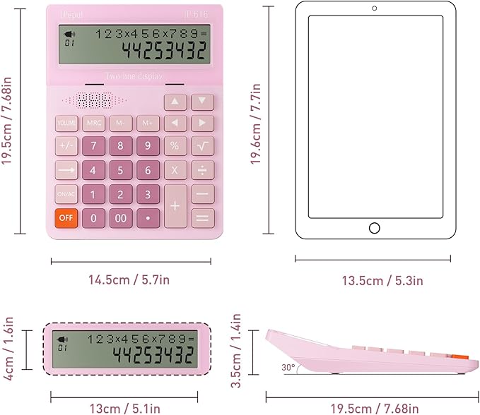 Calculators Desktop, Desk Calculator with Large 2 Line Display, Talking Basic Calculator with big Button & Adjustable Volume, 4 Function Calculators for Business, Students,School Office Supplies(Pink)