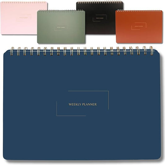 Undated Weekly Planner | 8.25” x 11.75” Work To-Do Notebook | ADHD Academic Organizer | Multi-Layout | Men and Women Planner | College Supplies | Navy | Landscape Layout