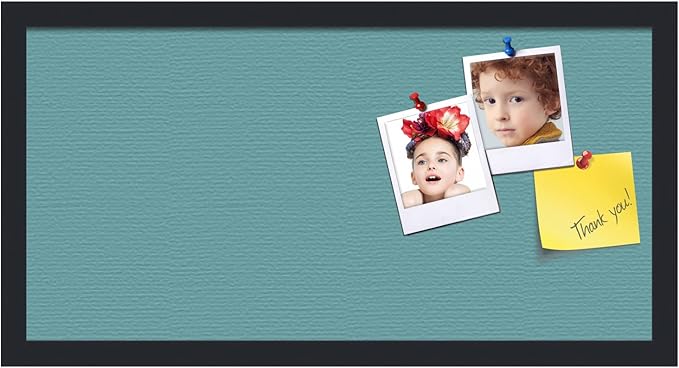PinPix 24x12 Inch Cork Bulletin Board. This Decorative Framed Pin Board Comes with Aqua Pastel Design and a Satin Black Frame. Ideal for Home Office Decor or Message Board (PinPix-1806)