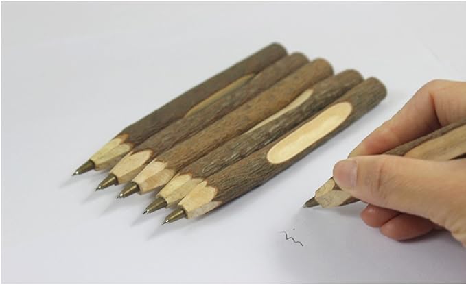Handmade Wooden Ballpoint Pen Creative Original Ecological Wood Pen Short Style (about 5 inches, 13 cm) - 6 pcs