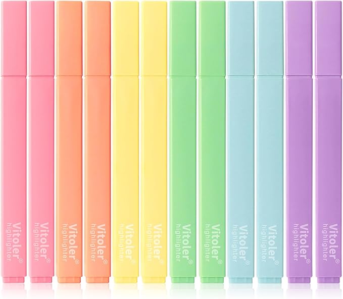 Aesthetic Highlighters,12pcs Chisel Tip Highlighter, Pastel Candy Colors, Cute Assorted Colors Highlighter, Bible Highlighters and Pens No Bleed for Bible Pages