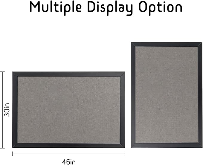Bulletin Board 46x30 Inch, Large Cork Board with Grey Fabric and Pine Wood Frame, Cork Boards for Walls, Wall Mounted Fabric Notice Board for Home Office School, Vision Board and Message Organizer