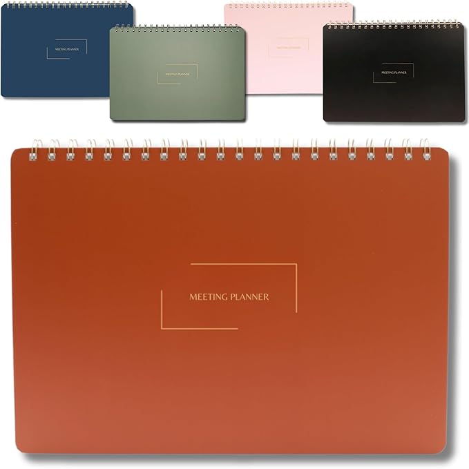 | Meeting Notebook for Work | 8.25" x 11.75" | Project Planner | Simple Design | Multiple Layouts | Office and Business Planner (Rust, Meeting Planner - Landscape)