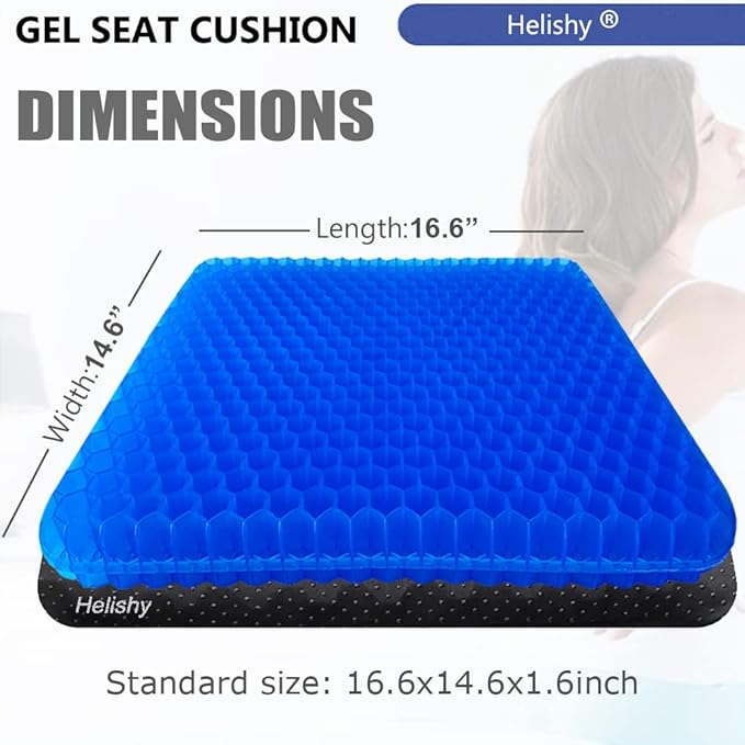 Gel Seat Cushion, Extra Large Breathable Honeycomb Gel Cushion, Absorbs Pressure Points Seat Cushion with Non-Slip Cover for Office Chair Home Cars Wheelchair (Standard, Blue)