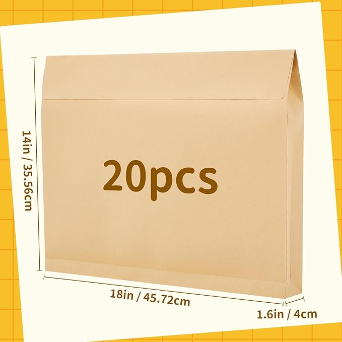 20 Pcs 14 x 18 x 1.6 Inch Large Expandable Catalog Envelopes Manilla Kraft Peel and Seal Envelopes Light Large Mailing for Office Home Documents Magazines Photos Storage Organizing(Brown)