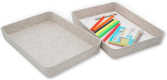 Welaxy 2-piece Office desk drawer organizer tray letter-size documents paper book file Folder Holder Scandinavian-chic storage bin hygge design sleek minimalist gifts idea storage bins (Oatmeal)