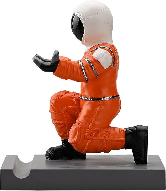Astronaut Resin Pen Holder, Mobile Phone Stand, Device Stand, Desk Organizer Decorative Pen Holder (Orange&Black)