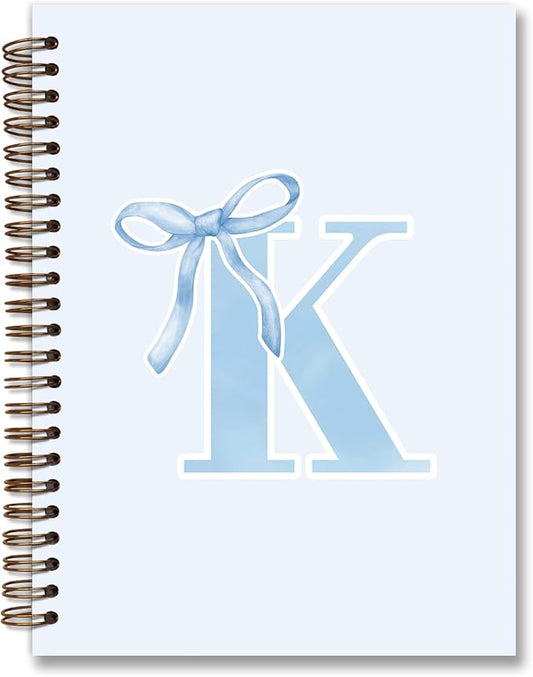 Initial K Notebook Journal,Personalized Teen Girl Gifts,Coquette Trendy Preppy Blue Bow Spiral Notebook,Monogrammed Gifts for Women Teen Girl,College Ruled Hardcover Spiral Notebook 5.5 x 8.3
