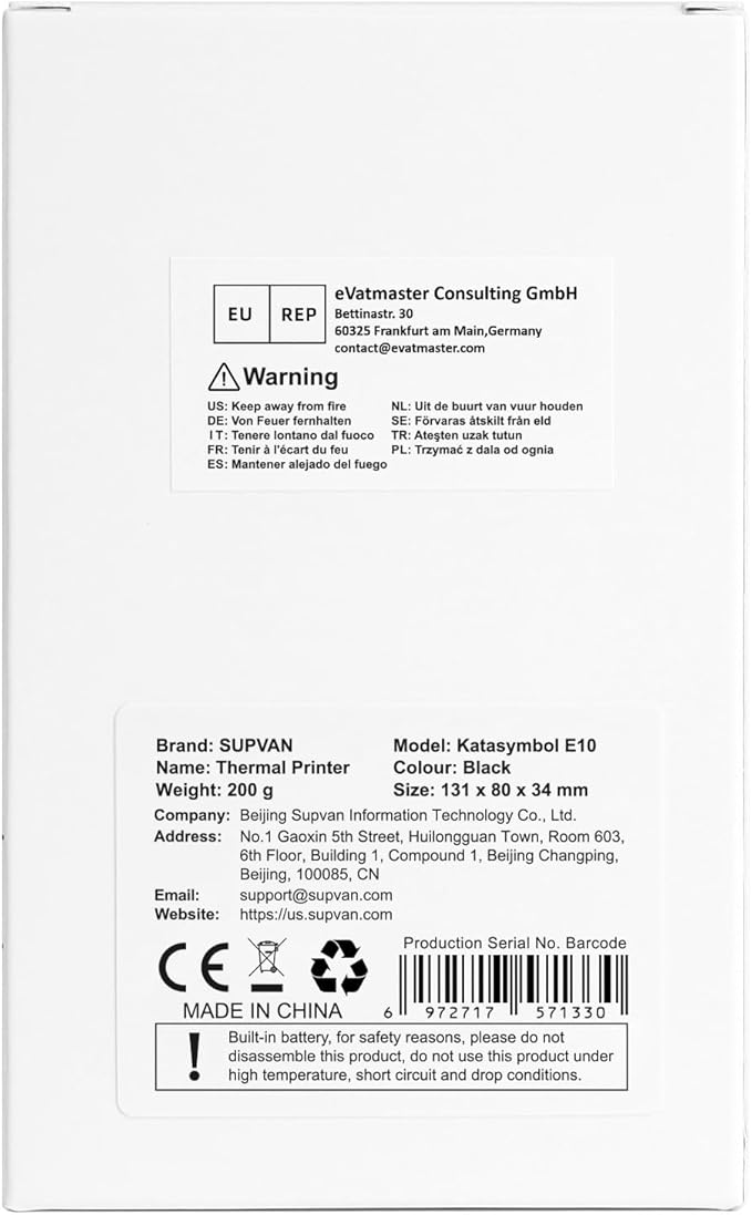 SUPVAN E10 Bluetooth Label Maker Machine with Tape, Continuous Waterproof Label, Versatile App with 35 Fonts and 1k+ Icons, Inkless Labeler for Home, Kitchen, School, Office Organization, Black