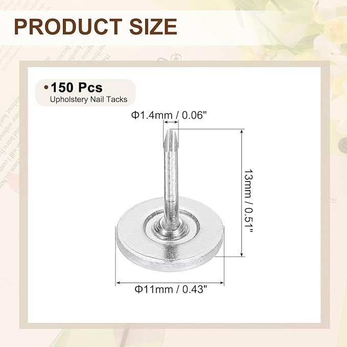 uxcell 150Pcs Upholstery Tacks, 11mmx13mm Flat Head Thumb Tack Decorative Furniture Nails Push Pins for Furniture Sofa Headboards, White