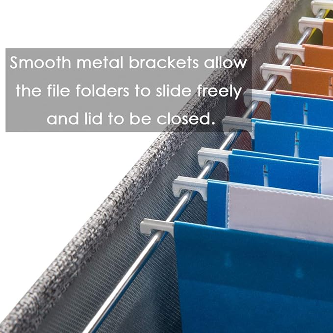 PRANDOM File Organizer Box - Set of 1 Collapsible Decorative Linen Filing Storage Hanging File Folders with Lids Office Cabinet Letter Size Grey (14x9.3x10.8 inch)