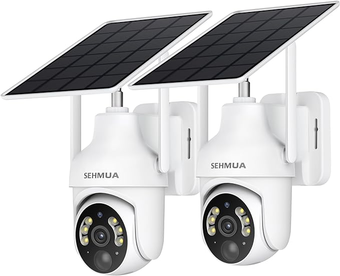 SEHMUA 2K Solar Security Cameras Wireless Outdoor, 2 Pack 360° View Pan/Tilt by SEHMUA