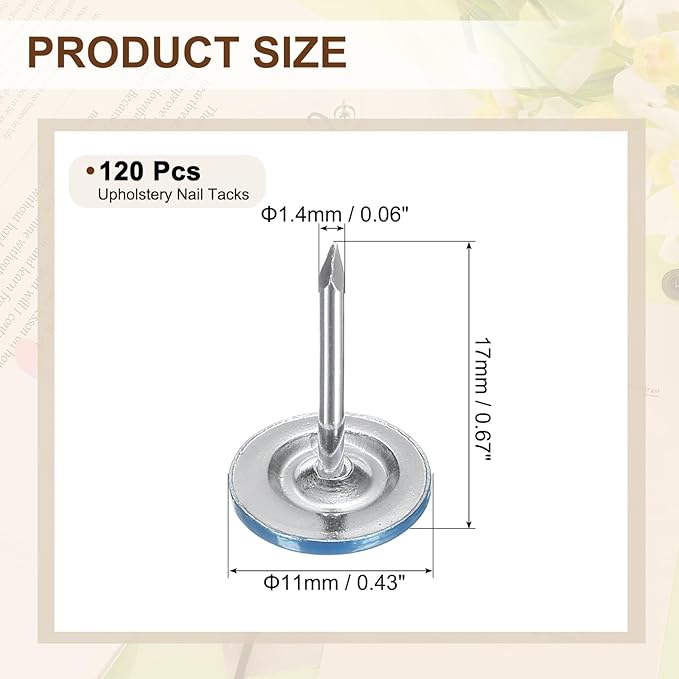 uxcell 120Pcs Push Pins, 11mmx13mm Round Flat Head Decorative Thumb Tacks Upholstery Tacks for Cork Board Office Wall Hangings, Blue