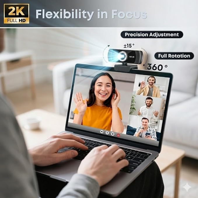 2K Webcam with Microphone, Noise Cancellation, Privacy Cover, Wide-Angle Lens - Image 4