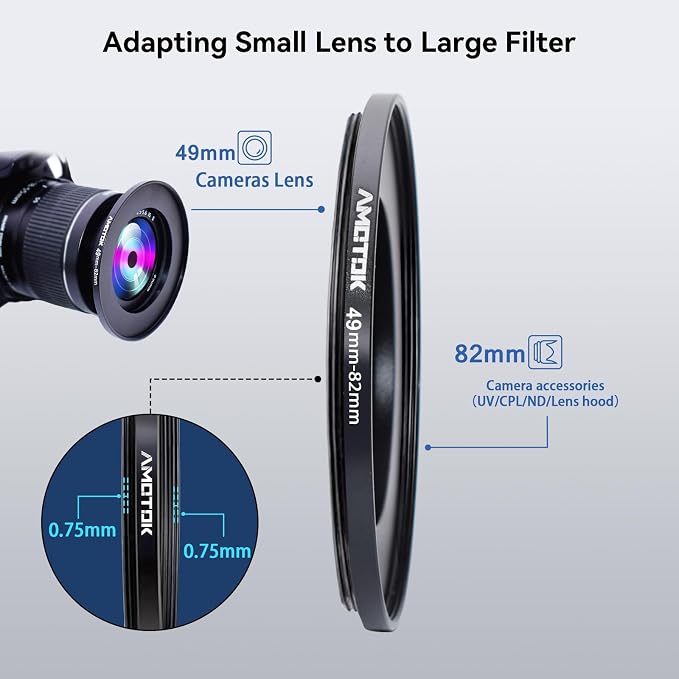 49mm Lens to 82mm Camera Lens Adapter, 49mm to 82mm Filter Step-Up Adapter Ring - Image 4