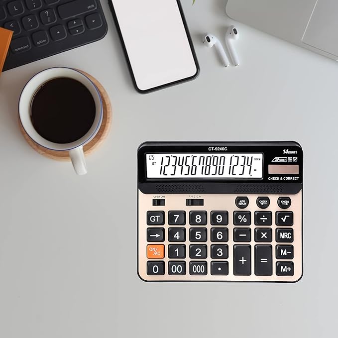 Large Button Calculator,Philley Large LCD Display 14 Digits Desktop Check&Correct Electronic Calculator(CT-9240C)