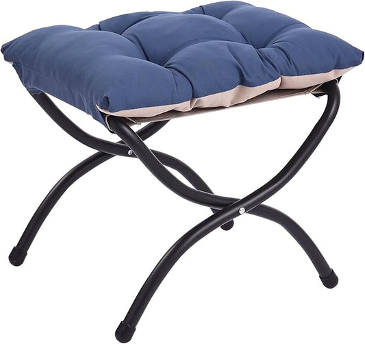 LITA Folding Upholstered Footrest Stool, Modern Small Portable Accent Ottoman with Detachable Thick Cotton Cushion Padded Sofa Stool with Metal Frame for Lazy Chair, Living Room & Bedroom, Royal Blue