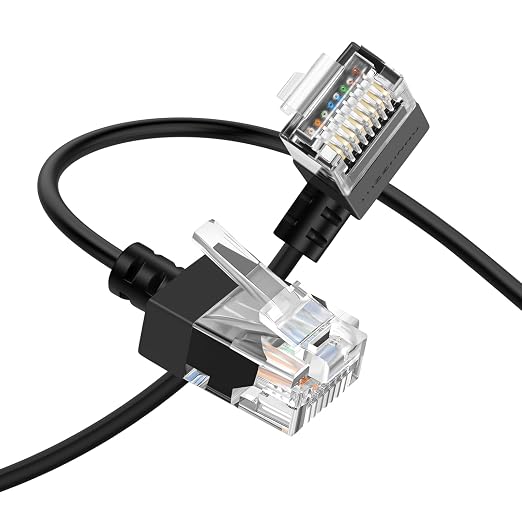 Cat6A Ethernet Cable 90 Degree Right Angled 10FT, Flexible Slim & Ultra Thin by Thzzhnno