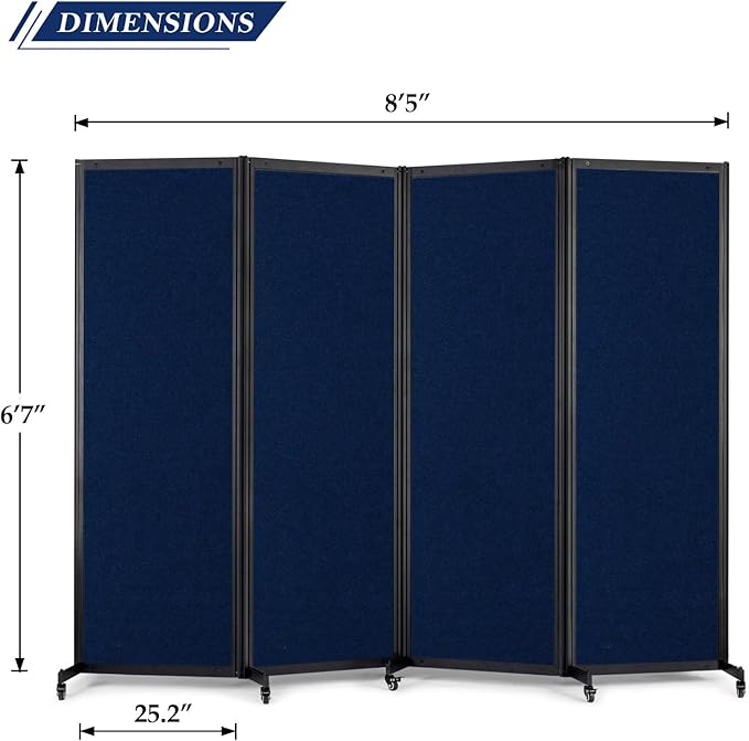 Room Partition,Office Divider,Portable Commercial Screen Dividers,Privacy Partition Separator,Classroom School Dividers,8'5"L* 6'7"H,4 Panel,Blue