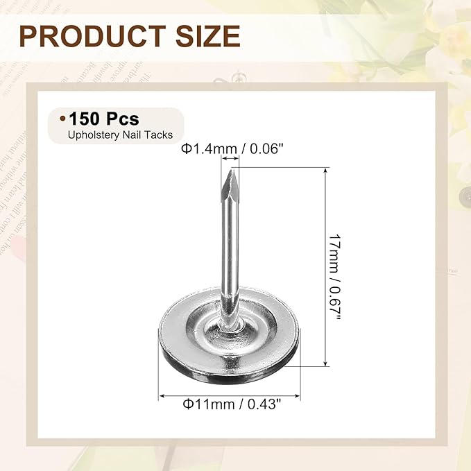 uxcell 150Pcs Upholstery Tacks, 11mmx17mm Flat Head Thumb Tack Decorative Furniture Nails Push Pins for Furniture Sofa Headboards, Black