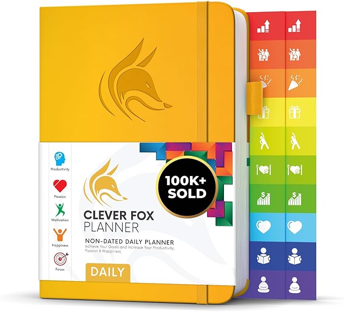 Clever Fox Daily Planner – Undated Planning Notebook with Hourly Schedule & To-Do List – Personal Day Task & Work Organizer, 6 Months (Amber Yellow)