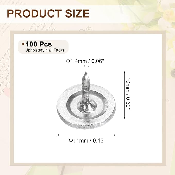 uxcell 100Pcs Upholstery Tacks, 11mmx10mm Flat Head Thumb Tack Decorative Furniture Nails Push Pins for Furniture Sofa Headboards, White