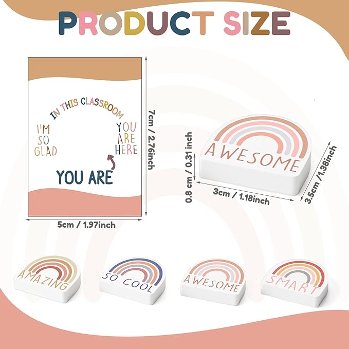 80 Sets Back to School Gifts for Students Rainbow Erasers Bulk with Greeting Cards 3D Novelty Desk Erasers for Kids Birthday Party Favors Classroom Rewards