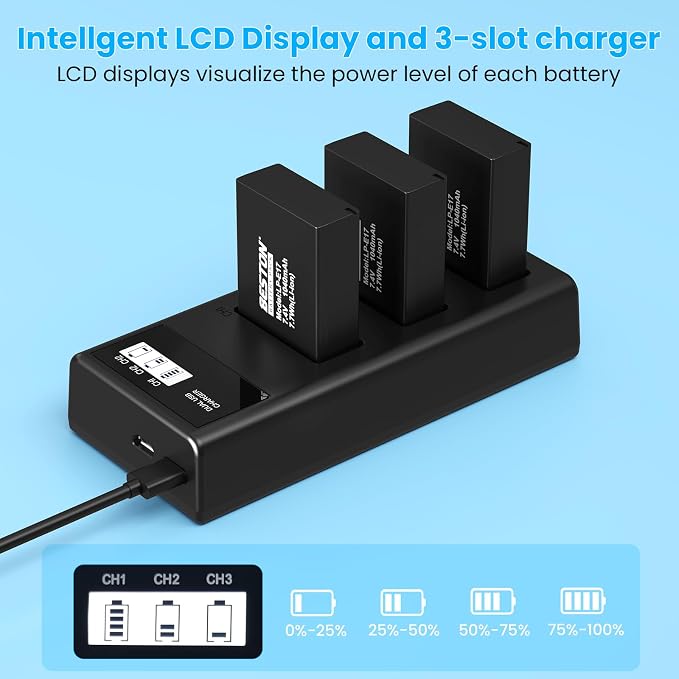 BESTON 3-Pack LP-E17 Battery and Charger Set - Image 4