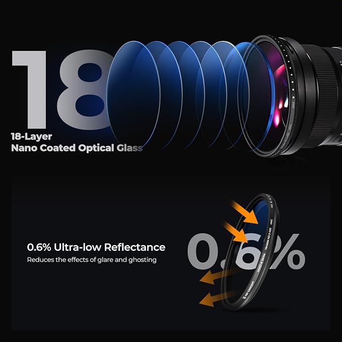 K&F CONCEPT 82mm Variable ND Camera Lens Filter ND2-ND400 + Filter Cap + - Image 3