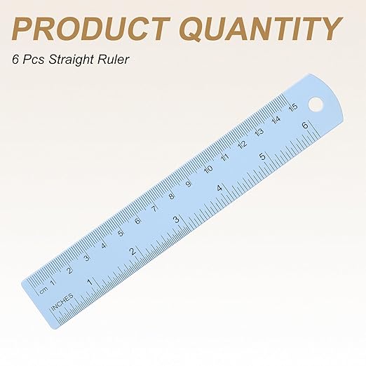 HARFINGTON 6pcs Metal Straight Ruler 15cm Metric SAE Aluminum Alloy Measuring Rulers Scale Tool with Hole for Measure Study Reading Classroom Office, Light Blue
