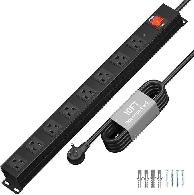 KF 8 Outlet Heavy Duty Power Strip Surge Protector, 2100J Surge Protection Power Strip, 15A/1875W Mountable Power Strips with Upgraded Switch, 14AWG 10FT Power Cord