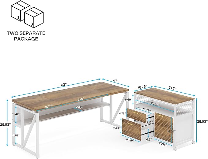 Tribesigns Office Desk with Drawers Sets, 63 inches L Shaped Computer Desk with Mobile File Cabinet,Big Executive Desk for Home Office Furniture Sets (Light Walnut, 63-inch)