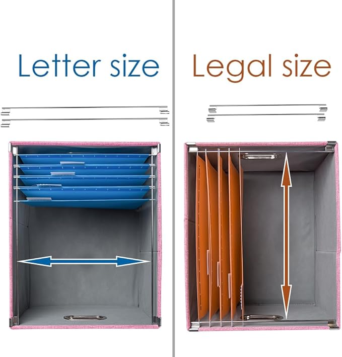PRANDOM File Organizer Box - Set of 1 Collapsible Decorative Linen Filing Storage Hanging File Folders with Lids Office Cabinet Letter/Legal Pink (17x14x11.2 inch)