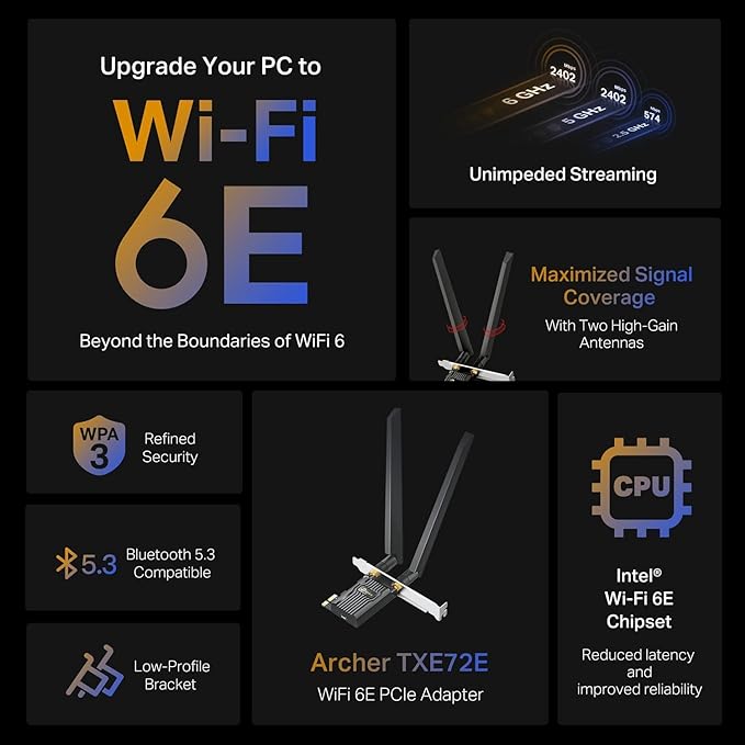 TP-Link WiFi 6E Intel AX210 AXE5400 PCIe WiFi Card - Image 2
