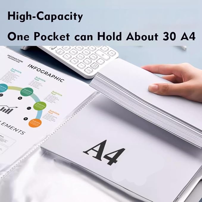 File Folder - 100 Pockets, Durable A4 Letter Size Organizer, Water-Resistant Plastic Dividers, Home/Office/School Document Holder (Blue)