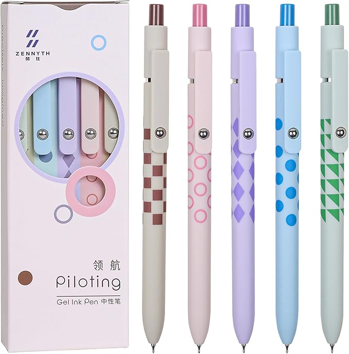 Gel Pens, 5Pcs 0.5mm Fine Point Pens With Smooth Wirting,Quick Dry Aesthetic Pens For Journaling, Ballpoint for Office School Supplies,Gifts for Women Men Student(Geometric Multicolor)