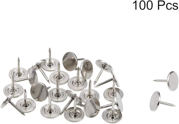 uxcell Upholstery Nails Tacks 11mmx13mm Flat Head Furniture Nails Pins Silver Tone for Furniture Sofa Headboards, 100 Pcs