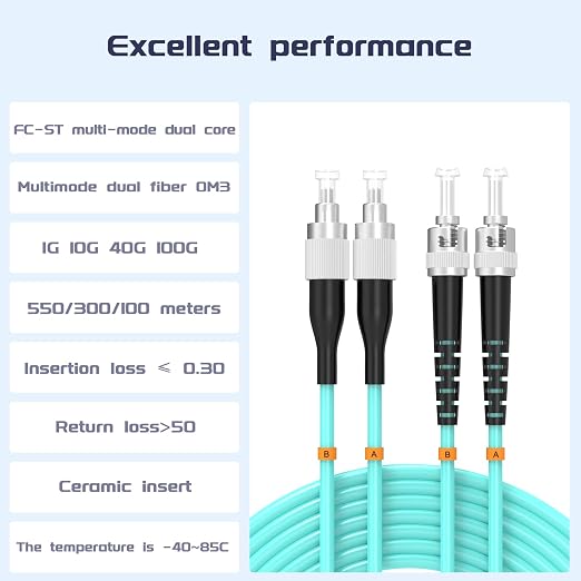 OM3 FC/UPC to ST/UPC Fiber Patch Cable 75Meters 246ft 10BG Multimode Duplex - Image 2